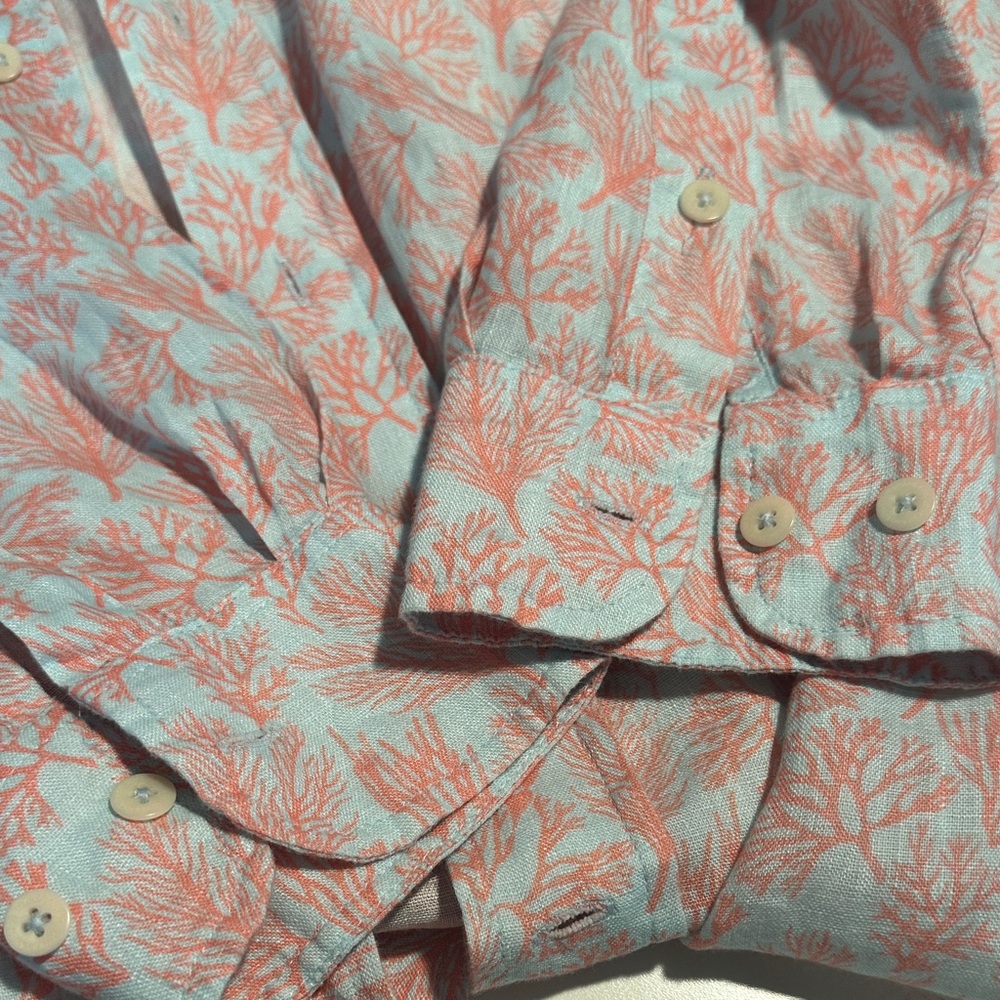 Men's Coral Leaf-Print Linen Shirt - Picture 7 of 7